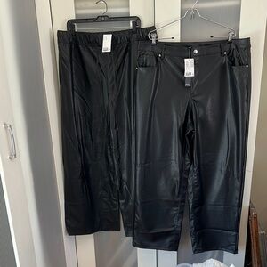 2 H&M Sleek Black Faux Leather Trousers Pants